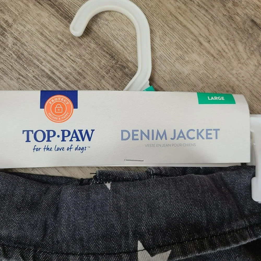 Top Paw Faded Black White Star Patriotic Denim Dog Jacket Size: L Shacket Shirt - Picture 5 of 6